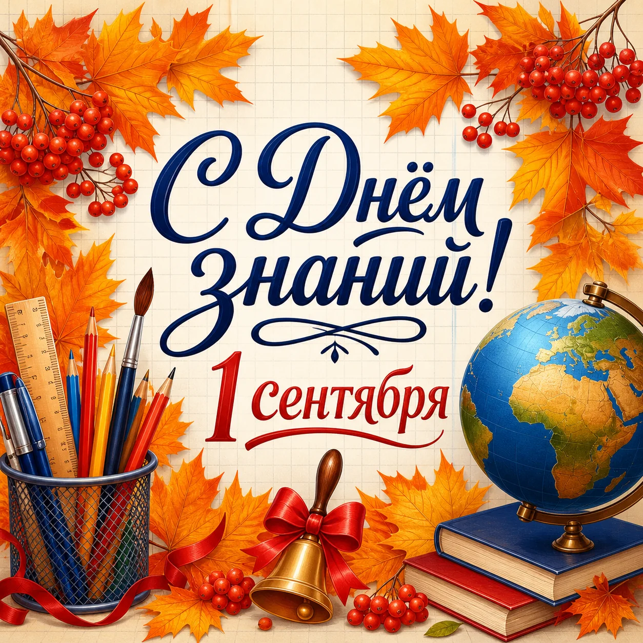 Открытка с Днём знаний с глобусом