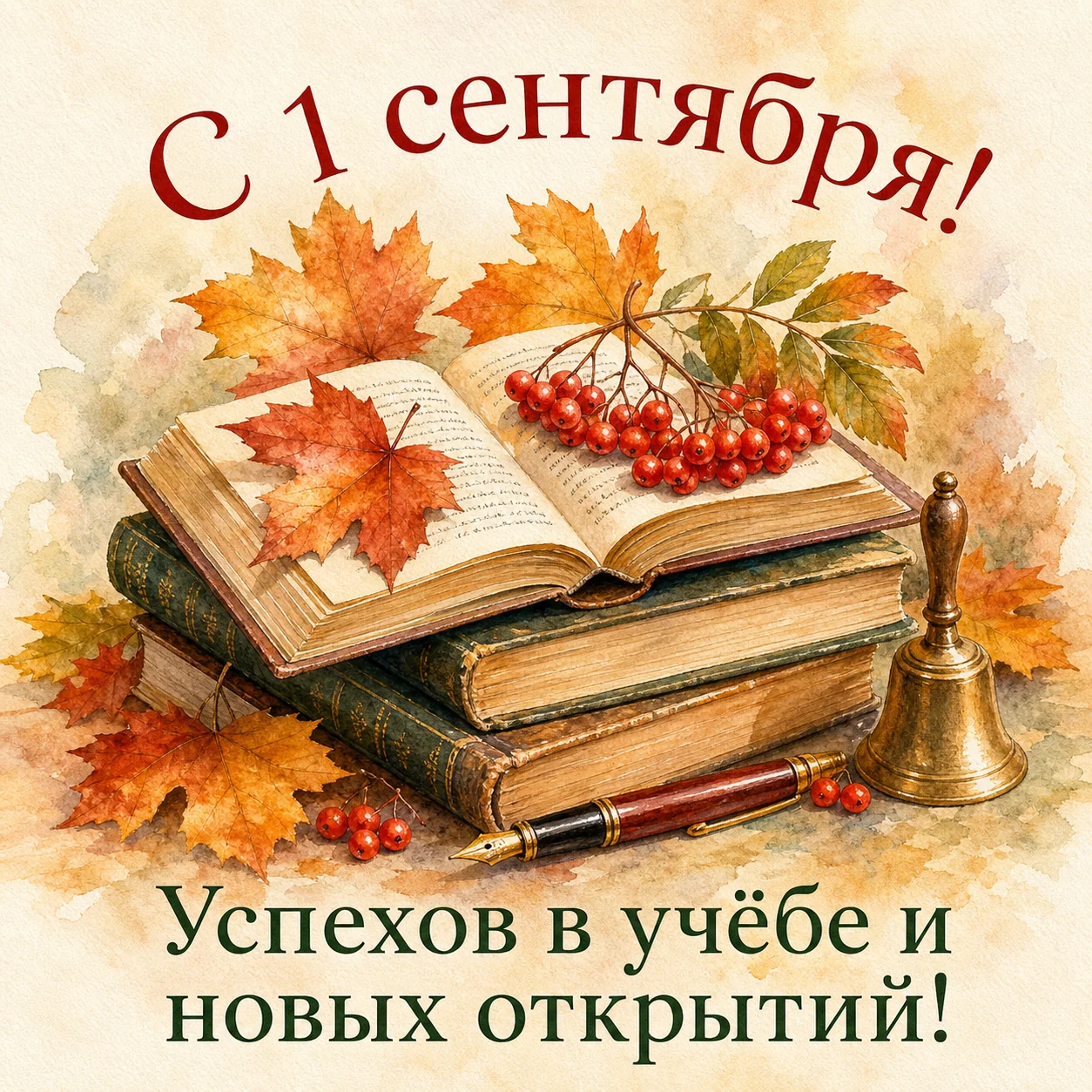 Акварельная открытка с 1 сентября