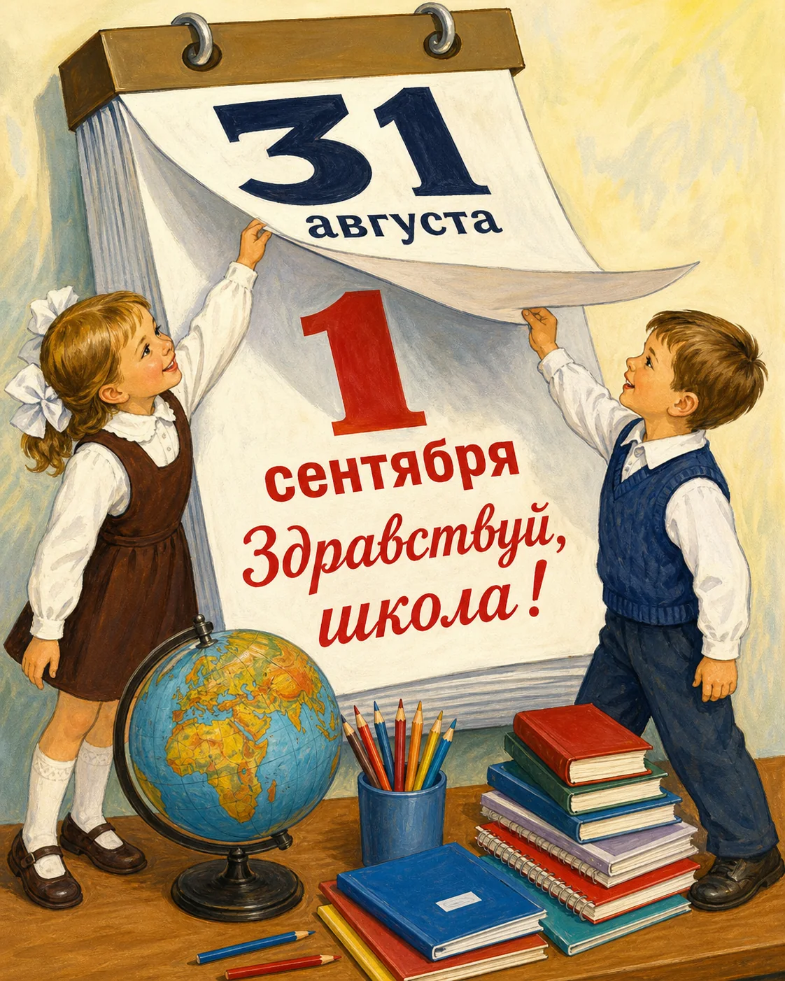 Винтажная открытка Здравствуй школа 1 сентября