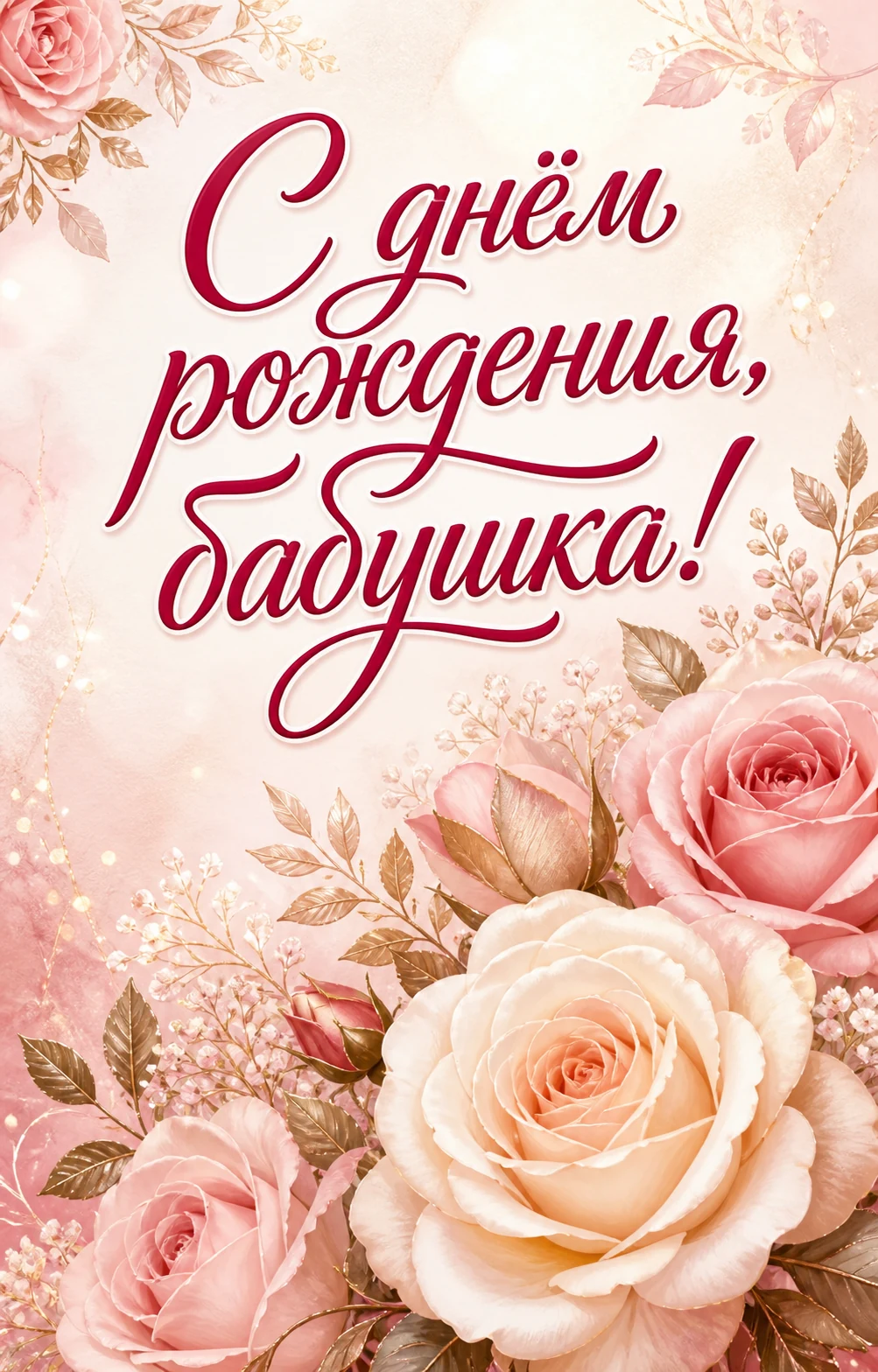 Открытка с розами — С днём рождения, бабушка