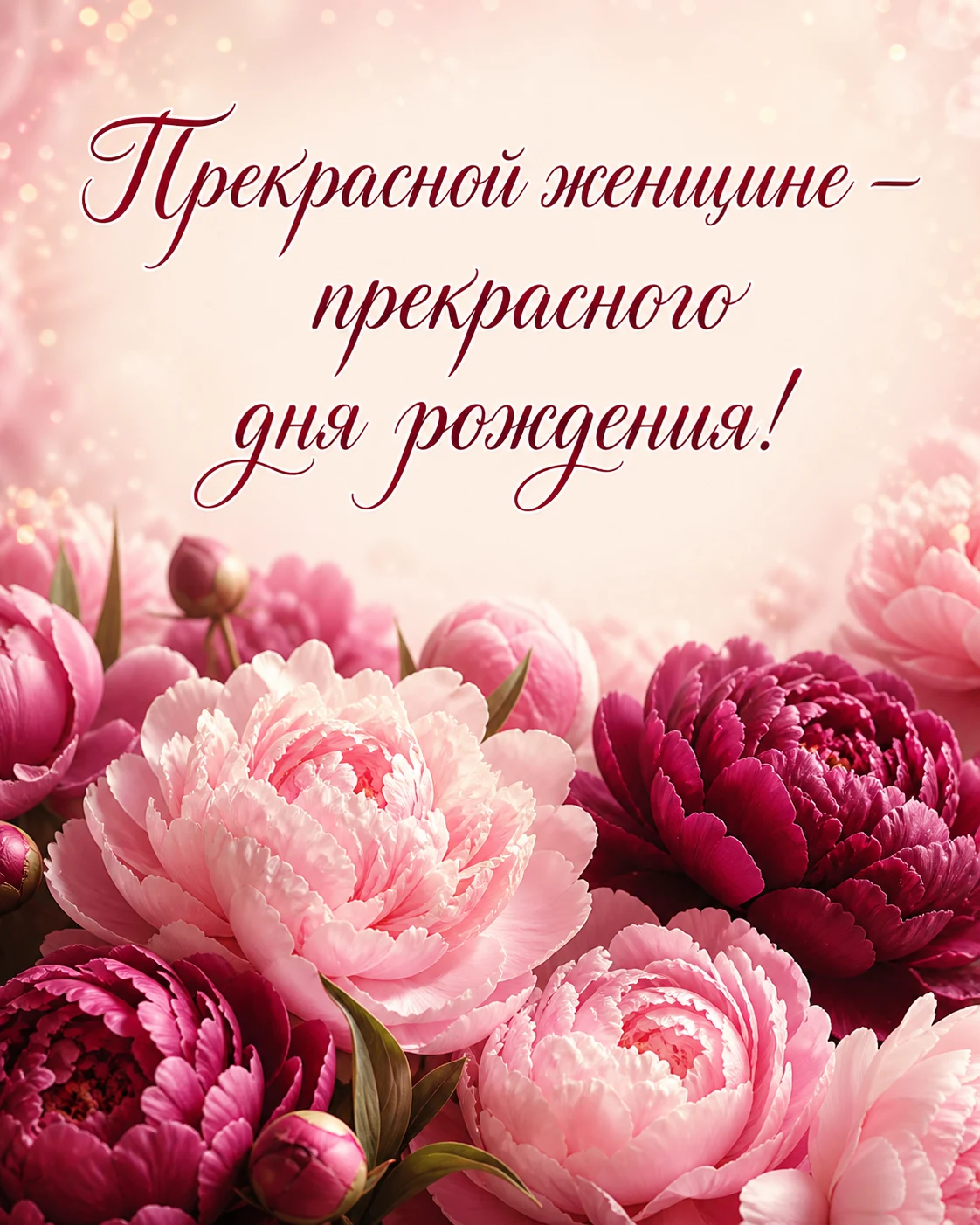 Открытка прекрасной женщине с пионами